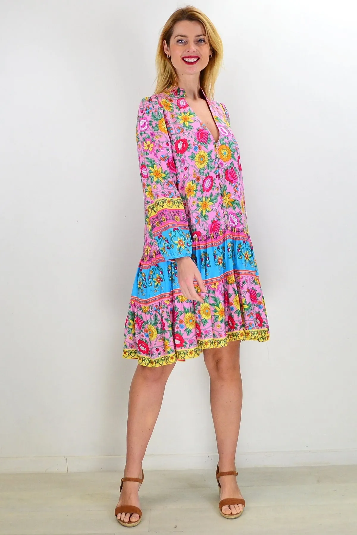 Pink Blue Eden Garden Tunic Dress