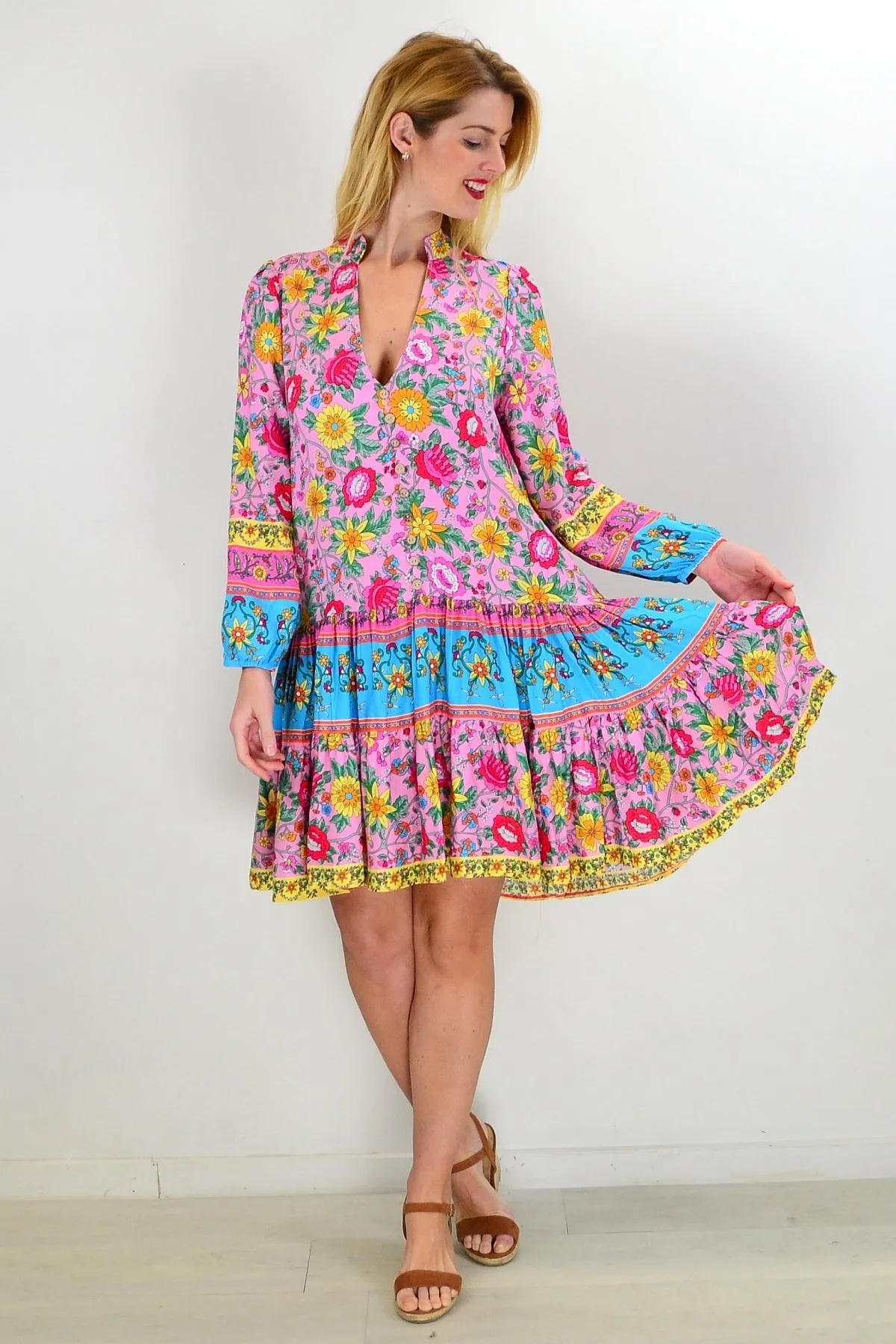 Pink Blue Eden Garden Tunic Dress