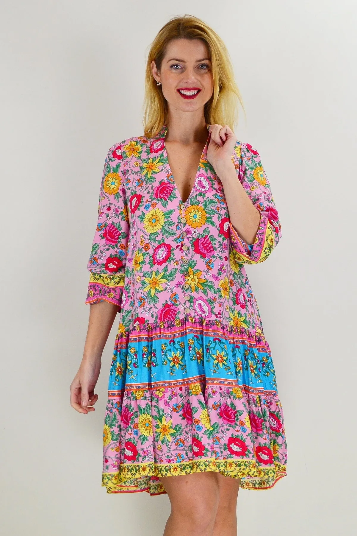 Pink Blue Eden Garden Tunic Dress