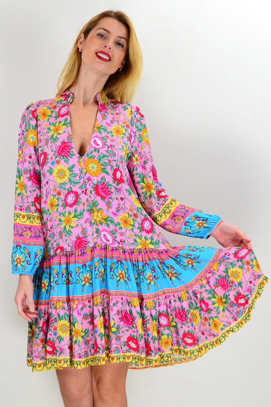 Pink Blue Eden Garden Tunic Dress