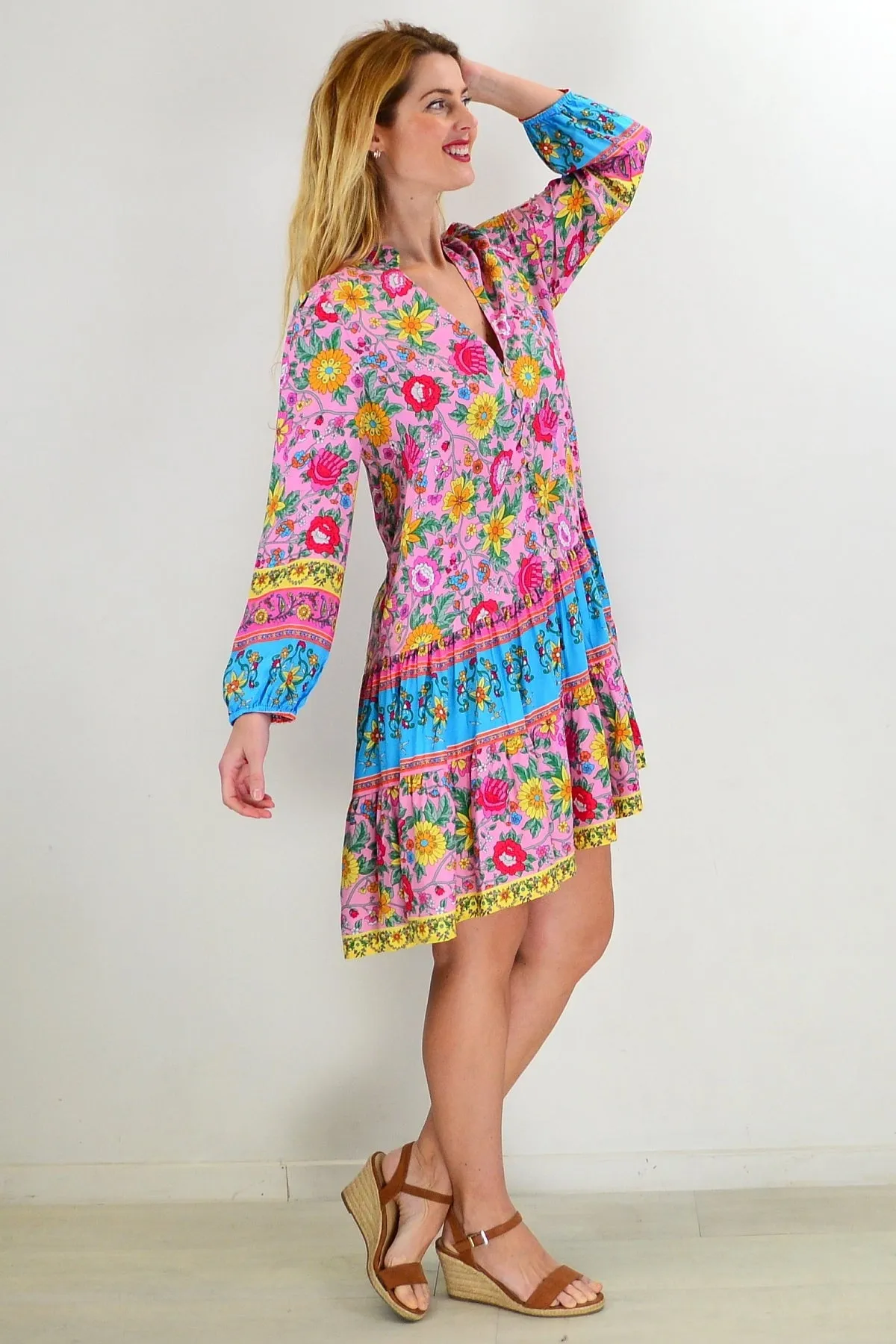 Pink Blue Eden Garden Tunic Dress