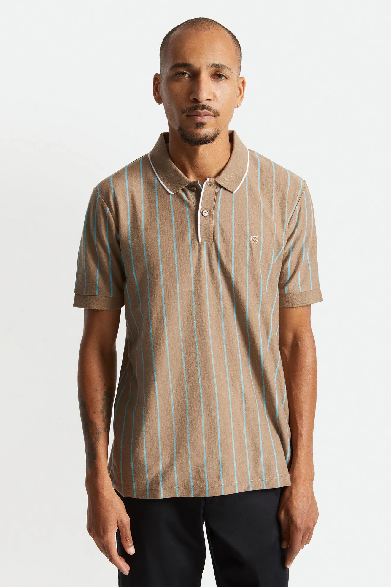 Proper Vertical S/S Polo Knit - Twig/Teal