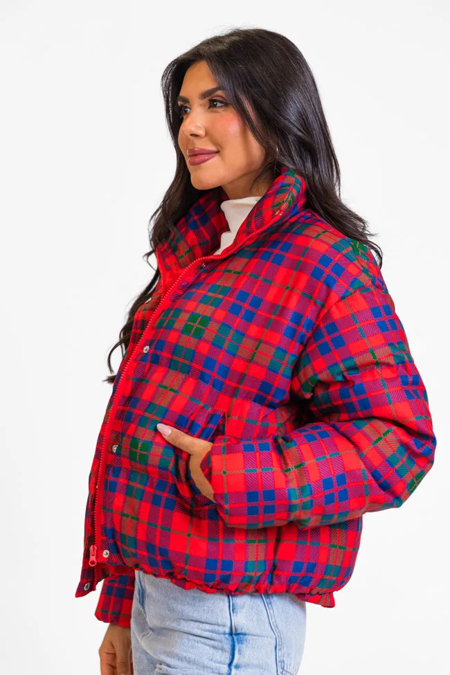 Puff It Up Red Plaid Puffer Jacket