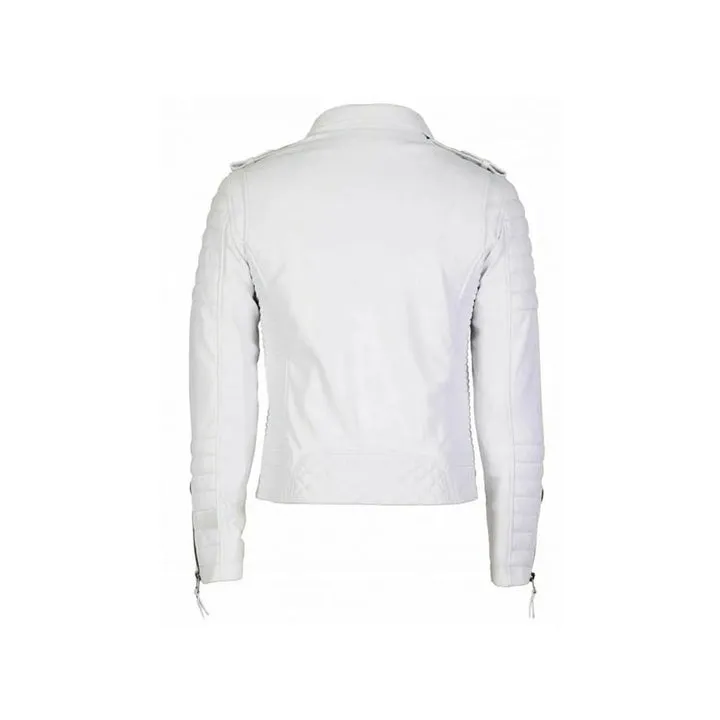 Purchase Best 100%High Quality White Leather Biker Jacket Mens Double Breast Style