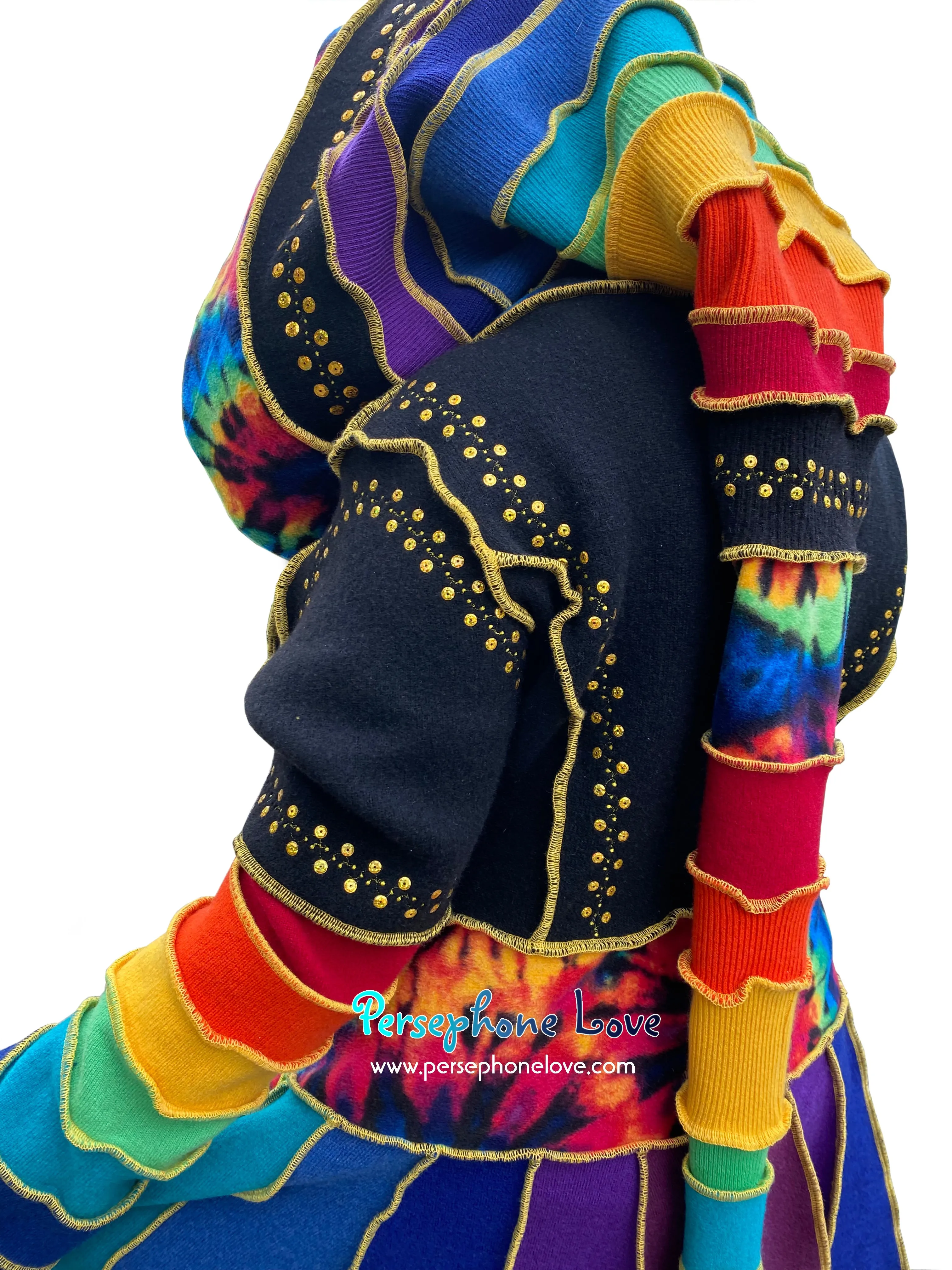 "Elevation" Rainbow pixie felted cashmere/wool/fleece Katwise-inspired sequin sweatercoat-2573