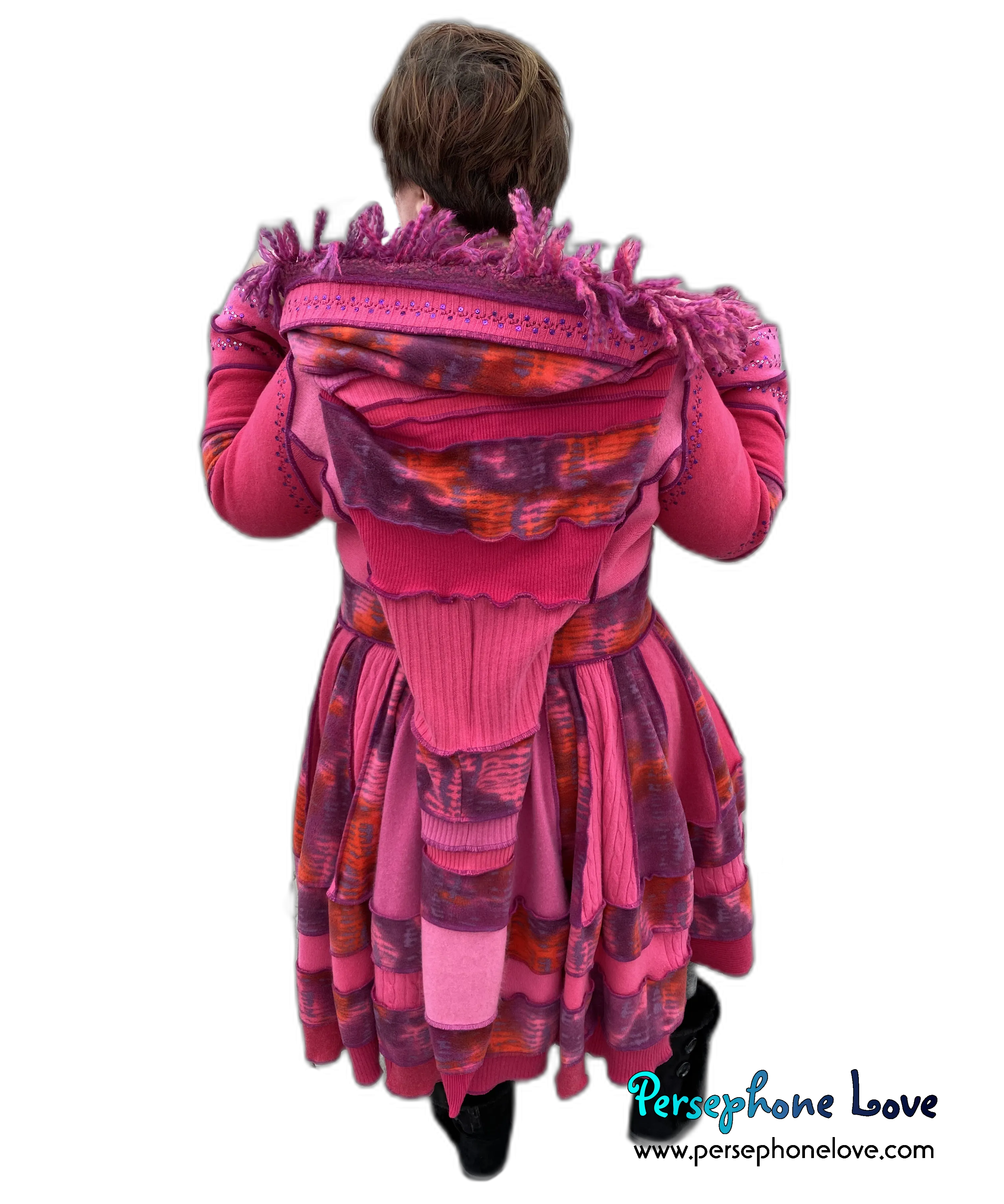 "Pink Lemonade" GODDESS SIZE Hot Pink embroidered/felted cashmere patchwork Katwise-inspired sweatercoat-2527