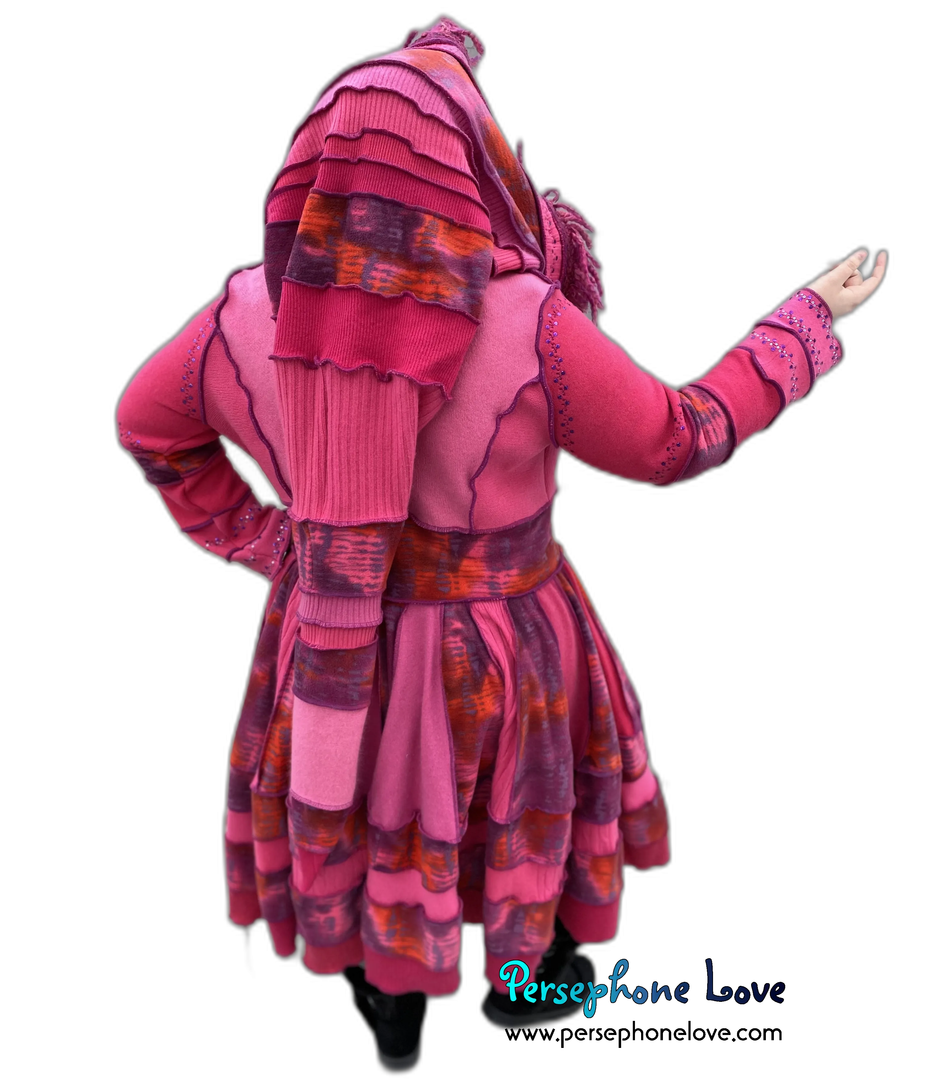 "Pink Lemonade" GODDESS SIZE Hot Pink embroidered/felted cashmere patchwork Katwise-inspired sweatercoat-2527