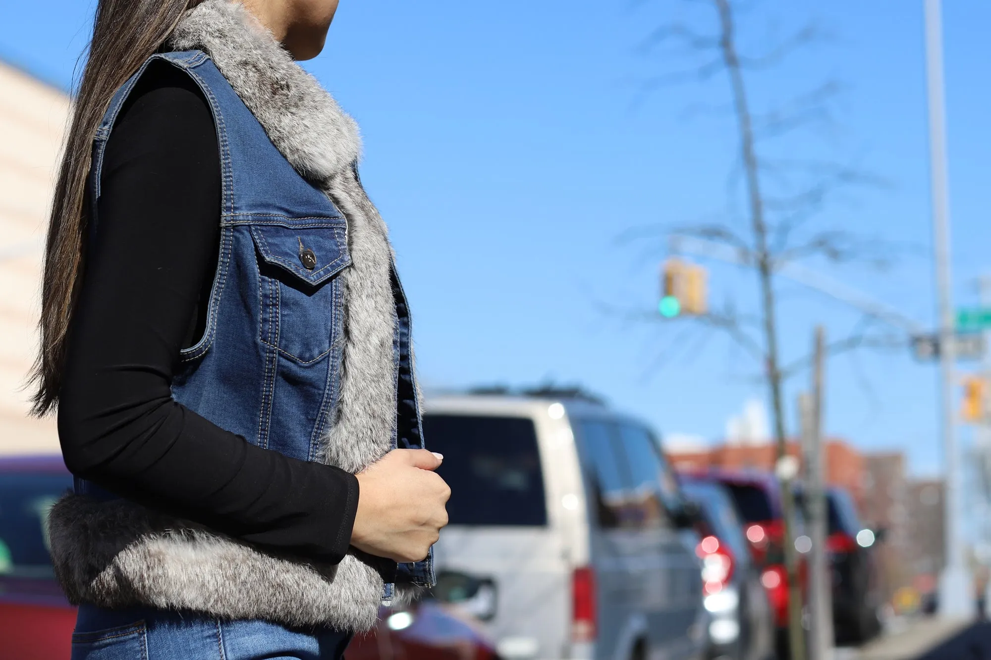 Rabbit Fur Denim Vest