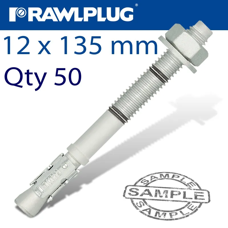 RAWLPLUG THROUGHBOLT 12X135X40MM ZINC FLAKE 50 -BOX RAW R-HPTIIZF-12135-40