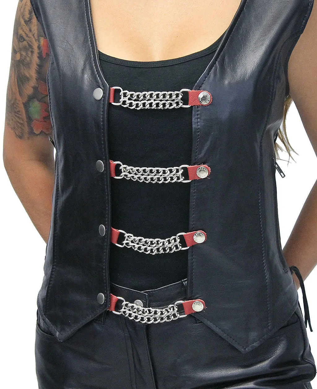 Red Leather Vest Chains (set of 4) #VC23076SR