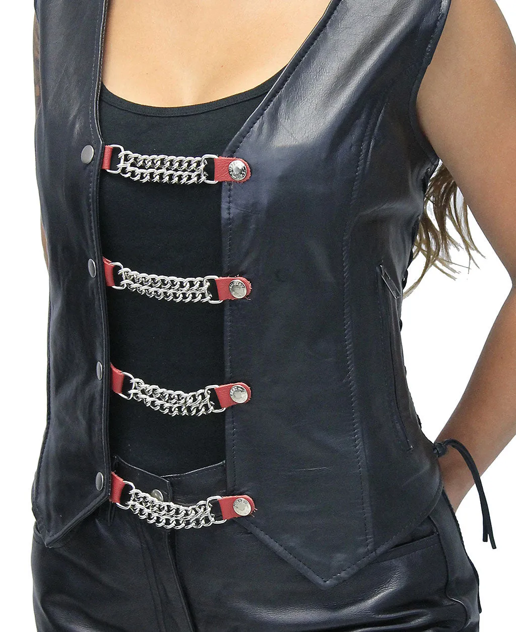 Red Leather Vest Chains (set of 4) #VC23076SR