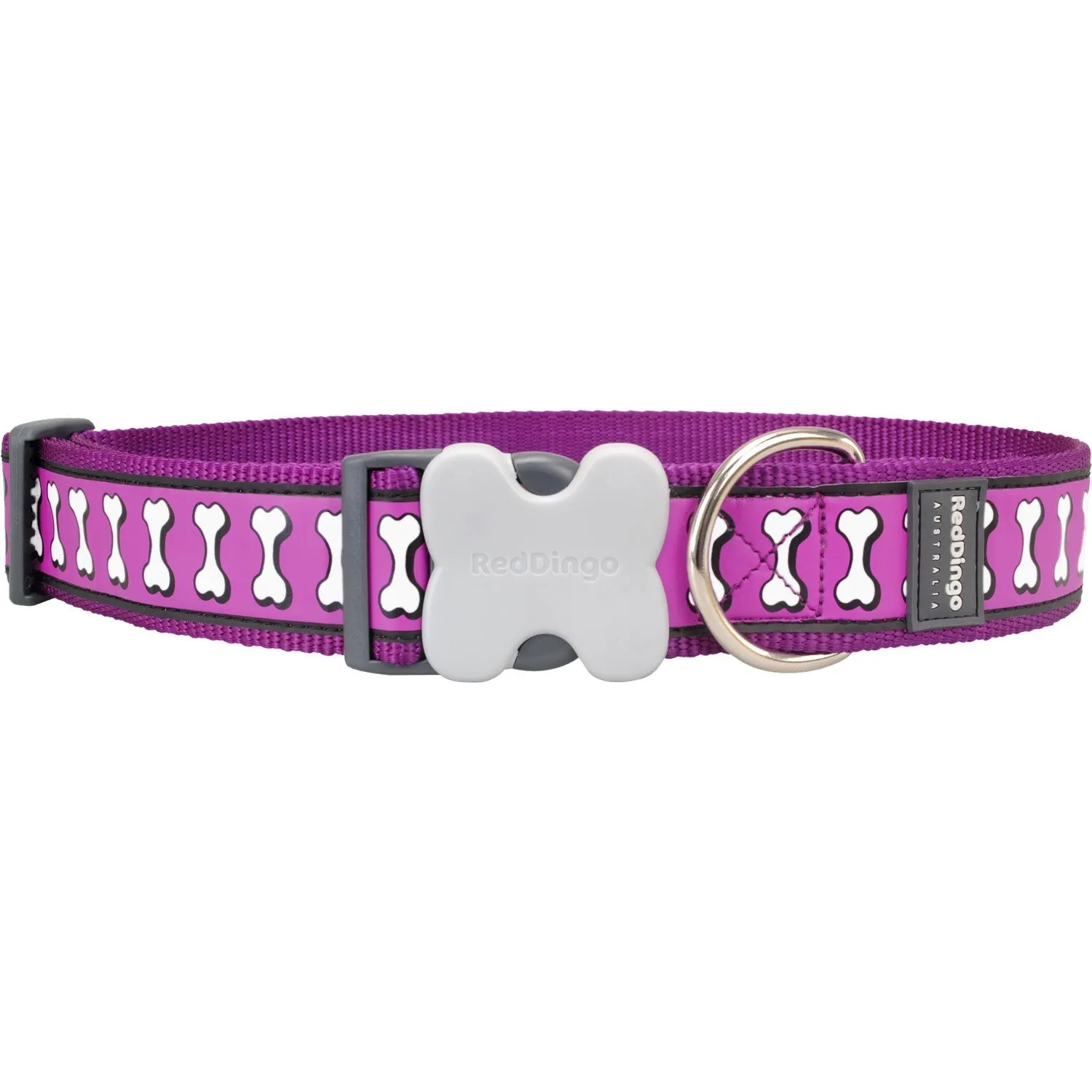 Reflective Bones Purple Dog Collar