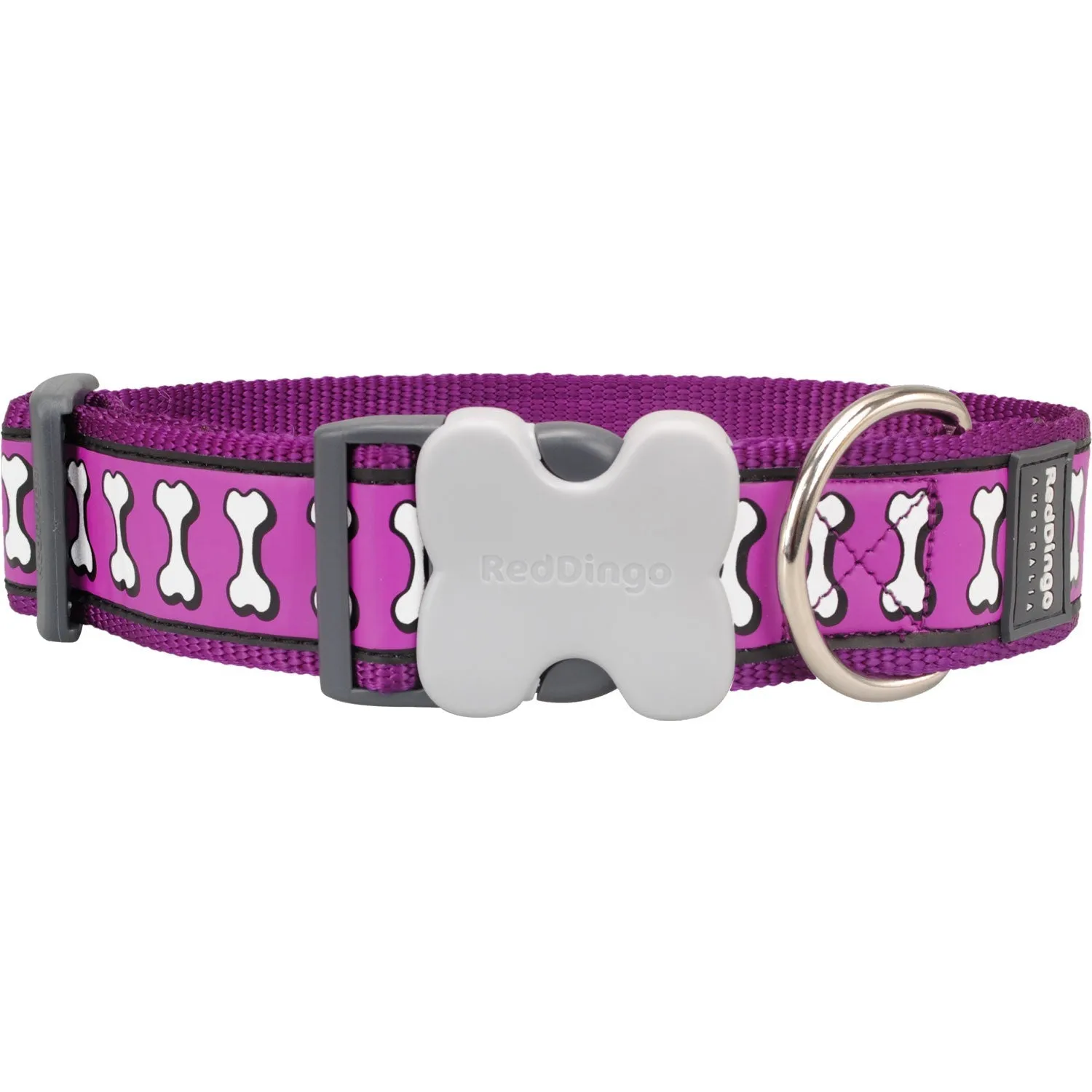 Reflective Bones Purple Dog Collar