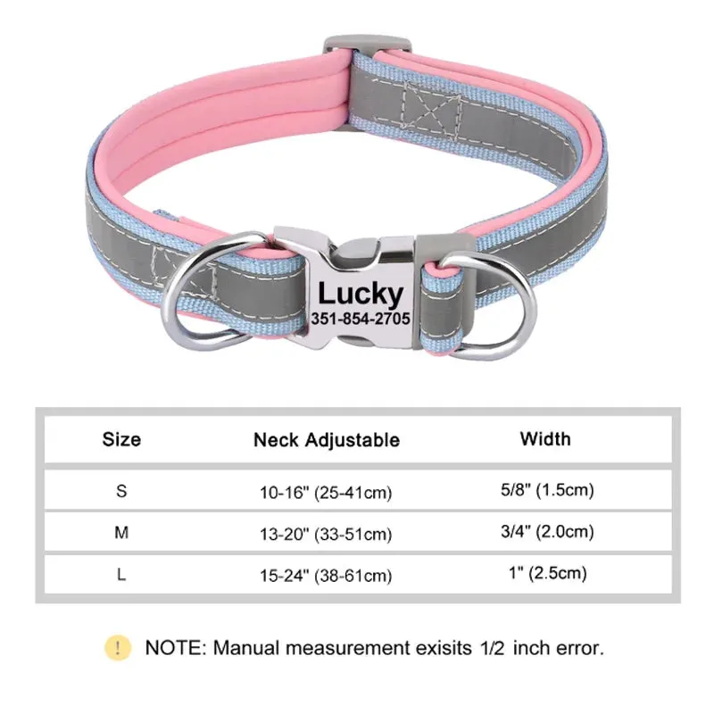 Reflective Personalized Dog Collar - Engraved ID Soft Padded Nylon Collar, Adjustable for Small, Medium, and Large Dogs