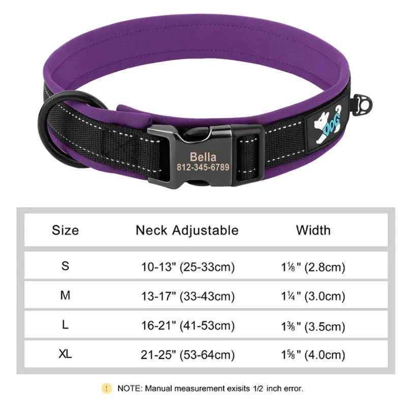 Reflective Personalized Dog Collar - Engraved ID Soft Padded Nylon Collar, Adjustable for Small, Medium, and Large Dogs