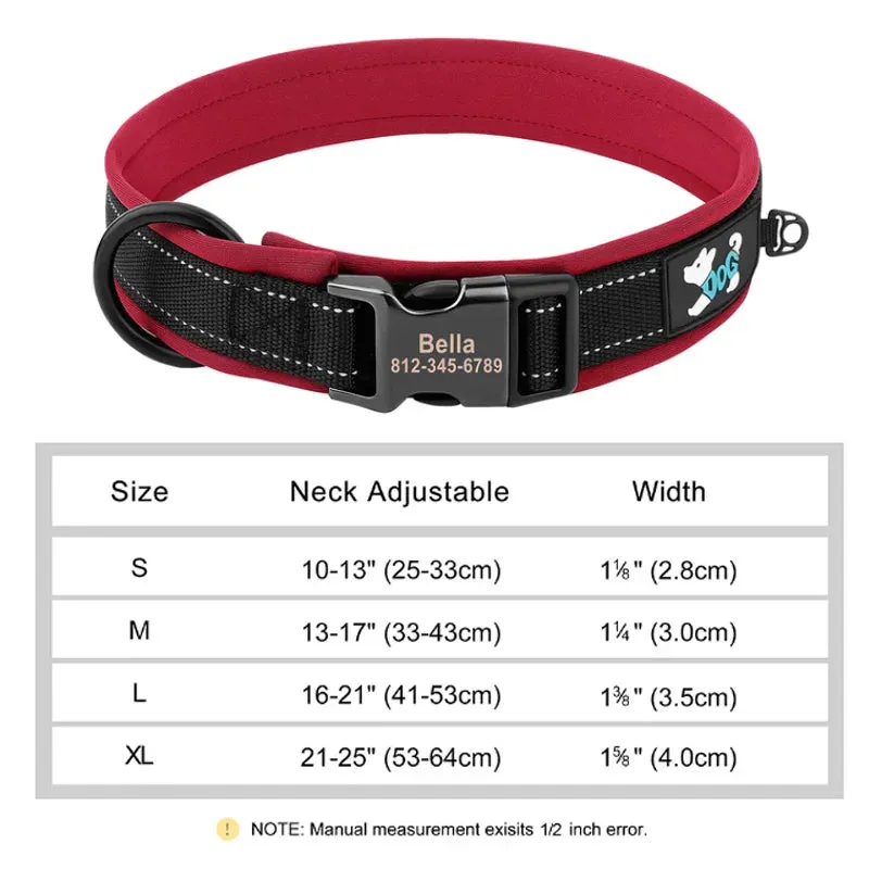 Reflective Personalized Dog Collar - Engraved ID Soft Padded Nylon Collar, Adjustable for Small, Medium, and Large Dogs