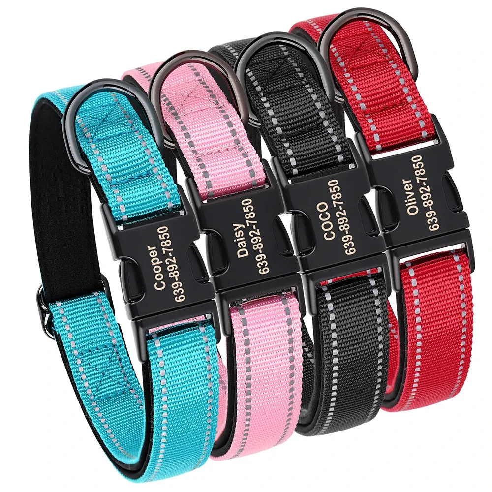 Reflective Personalized Dog Collar - Engraved ID Soft Padded Nylon Collar, Adjustable for Small, Medium, and Large Dogs