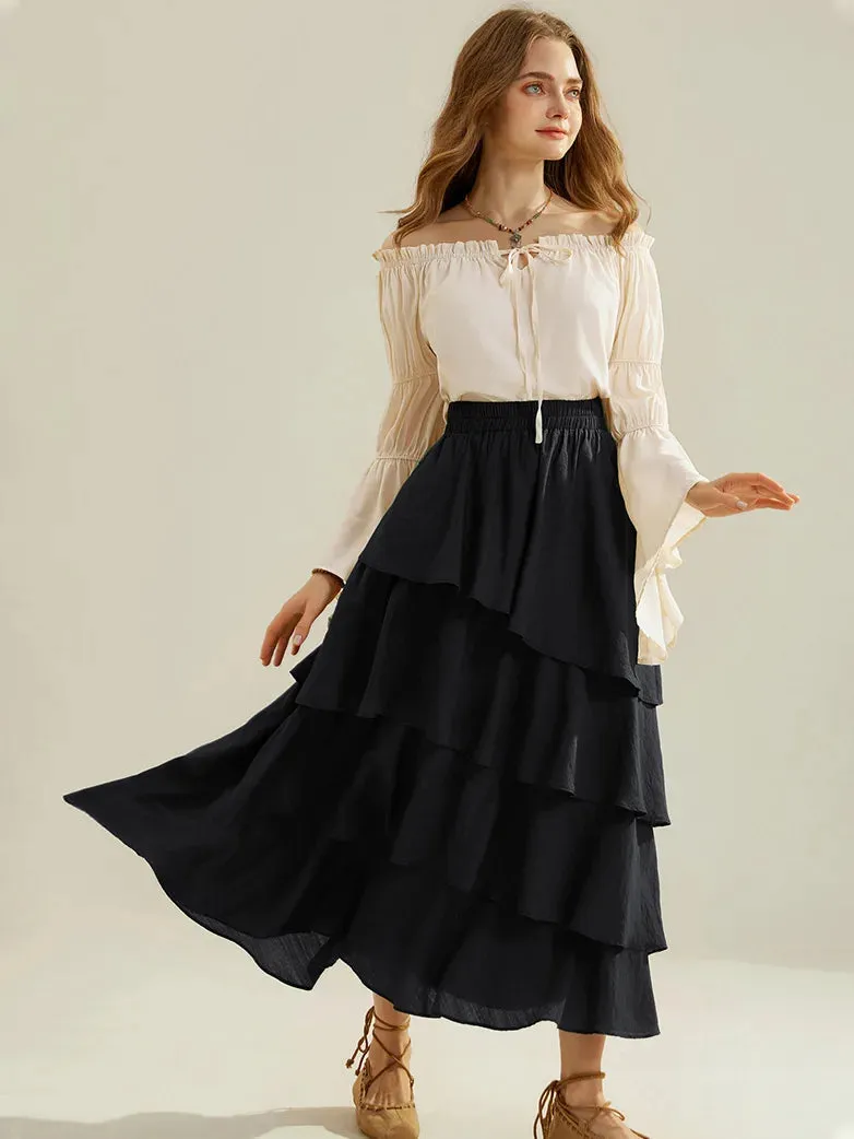 Renaissance Elastic Waist 4-Layer Flared Swing Skirt