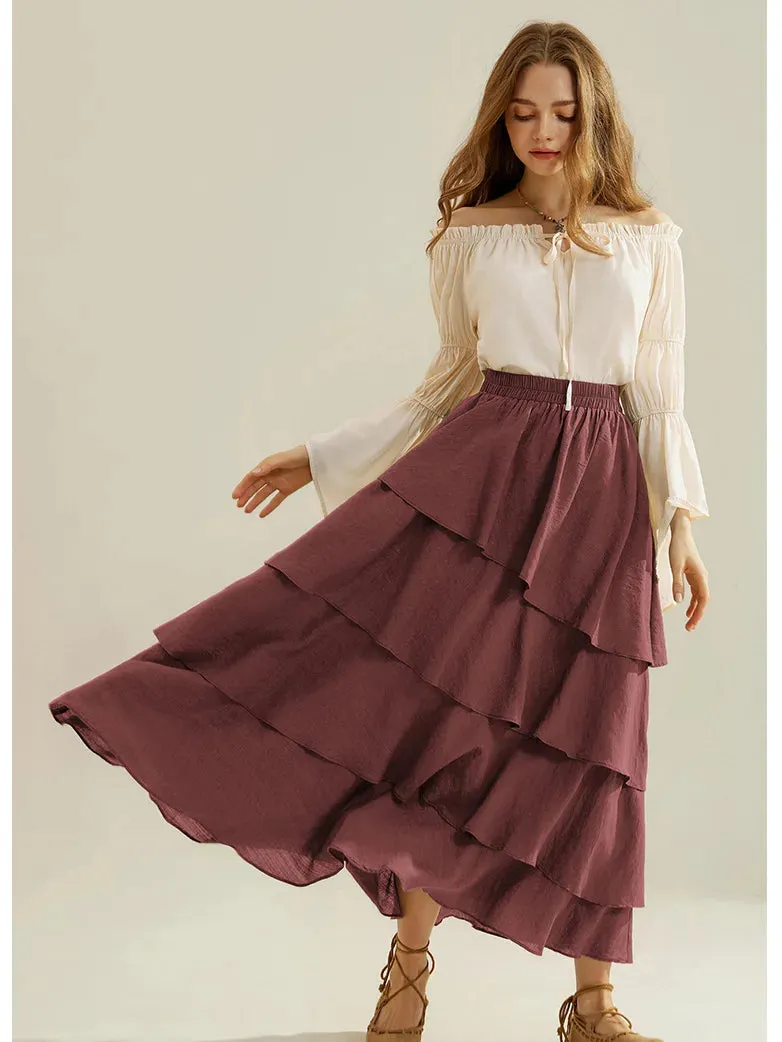 Renaissance Elastic Waist 4-Layer Flared Swing Skirt