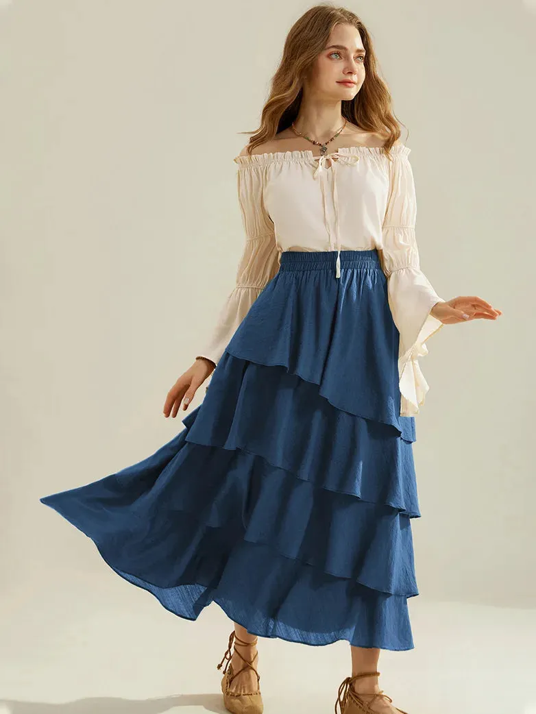 Renaissance Elastic Waist 4-Layer Flared Swing Skirt