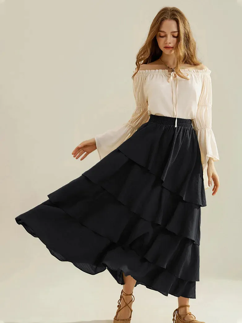 Renaissance Elastic Waist 4-Layer Flared Swing Skirt