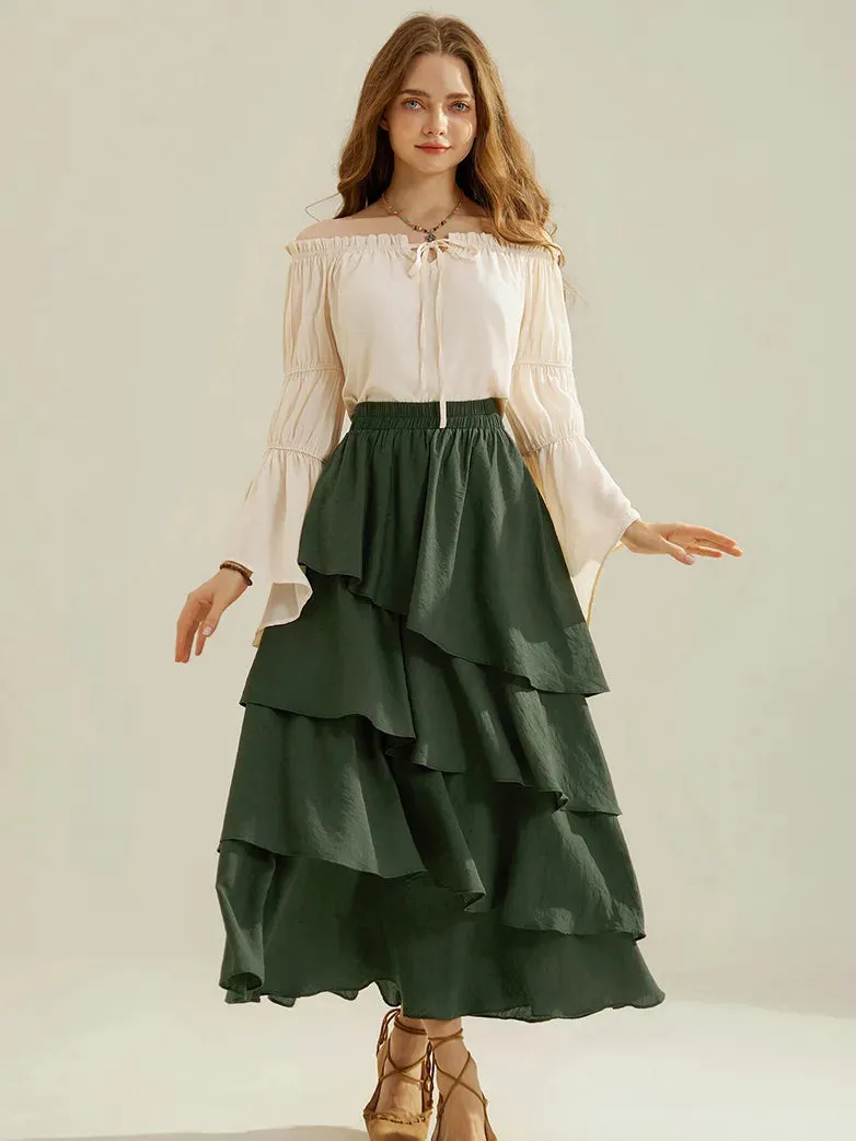 Renaissance Elastic Waist 4-Layer Flared Swing Skirt