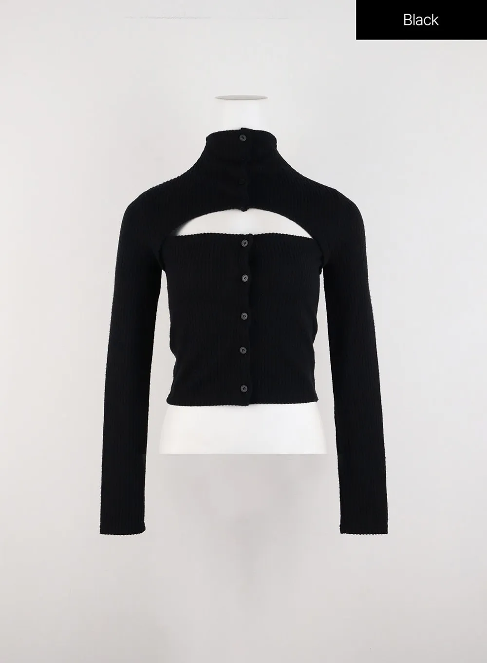 Rib Solid Cut Buttoned Cardigan ID305