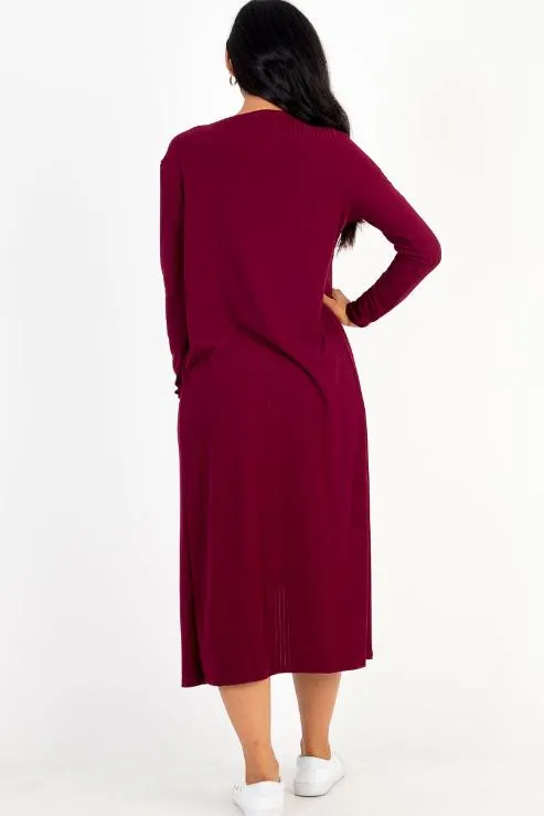 Ribbed Cardigan & Cami Midi Bodycon Dress (CAPELLA)