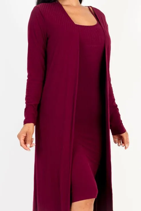 Ribbed Cardigan & Cami Midi Bodycon Dress (CAPELLA)