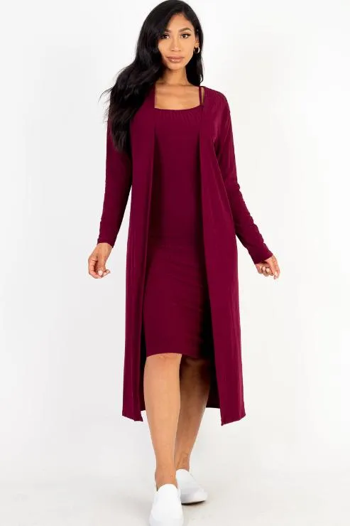 Ribbed Cardigan & Cami Midi Bodycon Dress (CAPELLA)