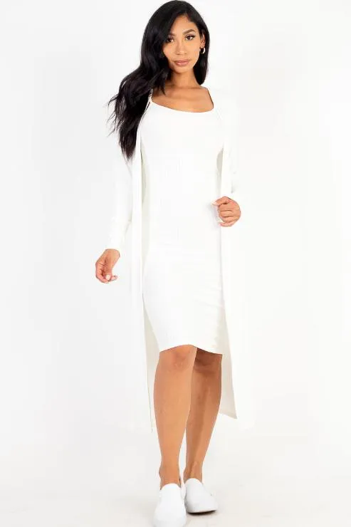 Ribbed Cardigan & Cami Midi Bodycon Dress (CAPELLA)