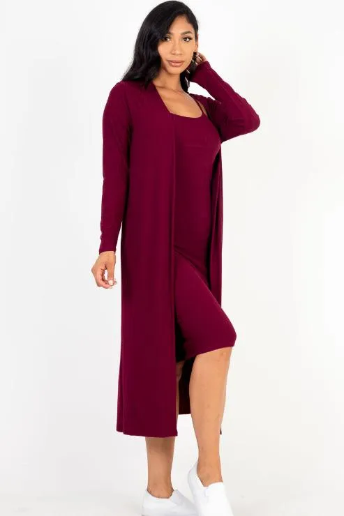 Ribbed Cardigan & Cami Midi Bodycon Dress