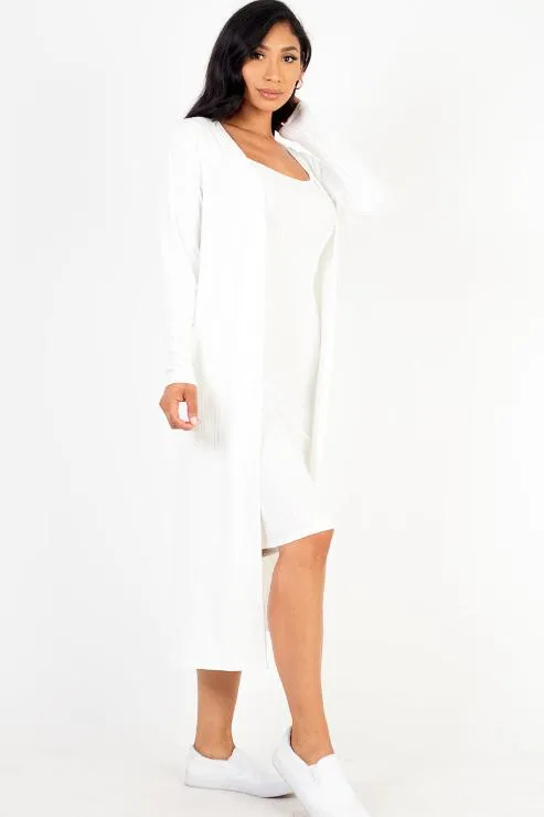 Ribbed Cardigan & Cami Midi Bodycon Dress