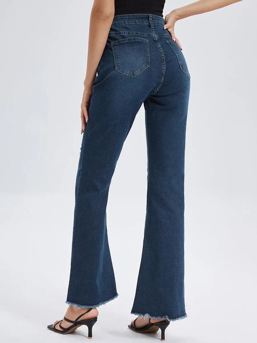 Ripped Raw Hem High Waist Flare Leg Jeans