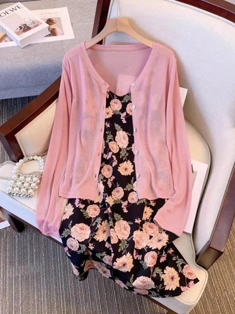 Rose Dress With Cardigan