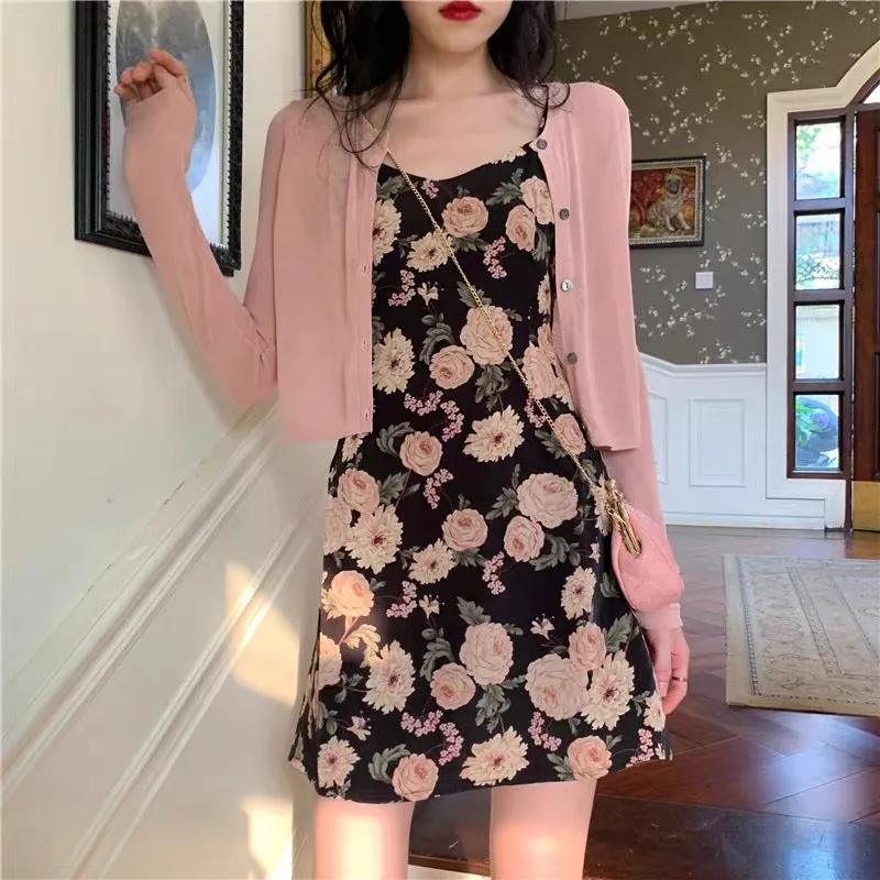 Rose Dress With Cardigan