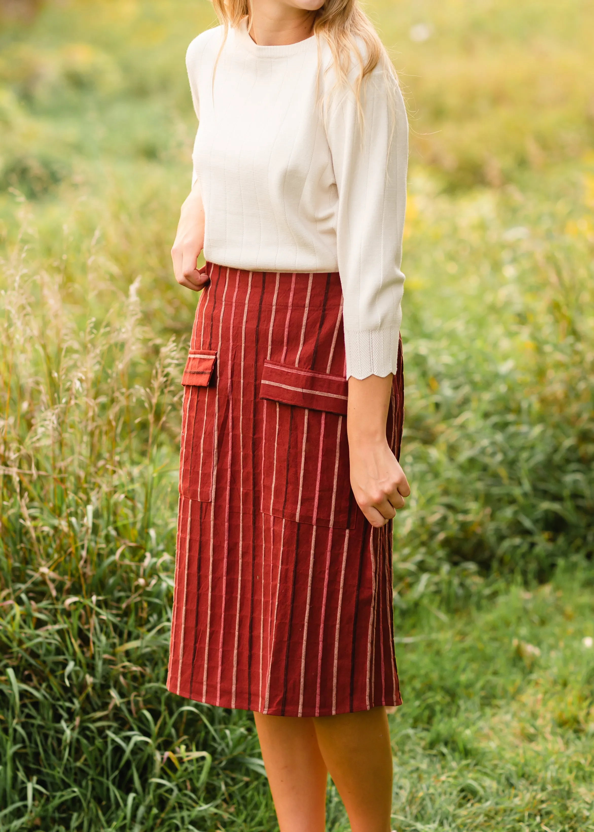 Rust Striped Midi Skirt - FINAL SALE