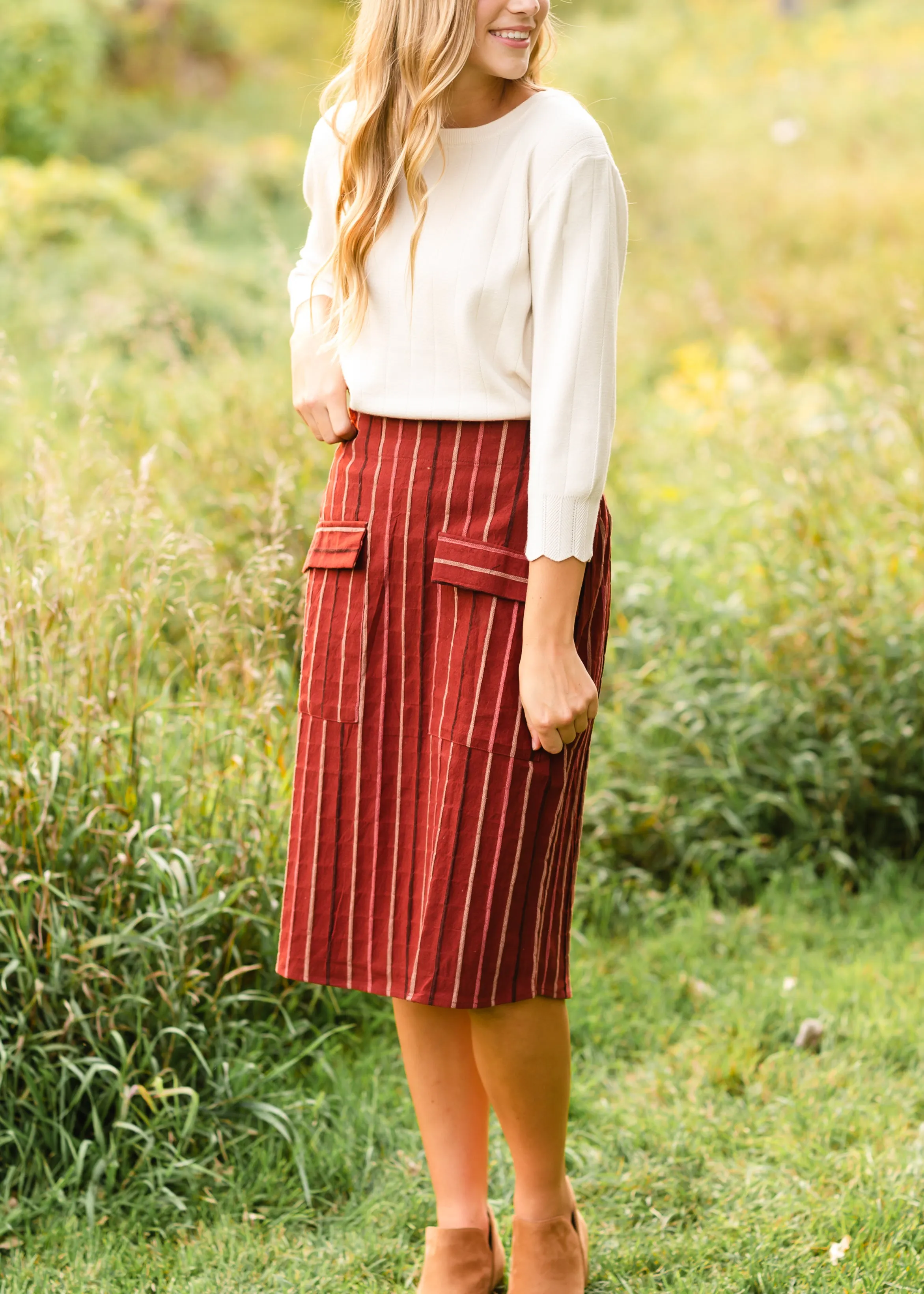 Rust Striped Midi Skirt - FINAL SALE