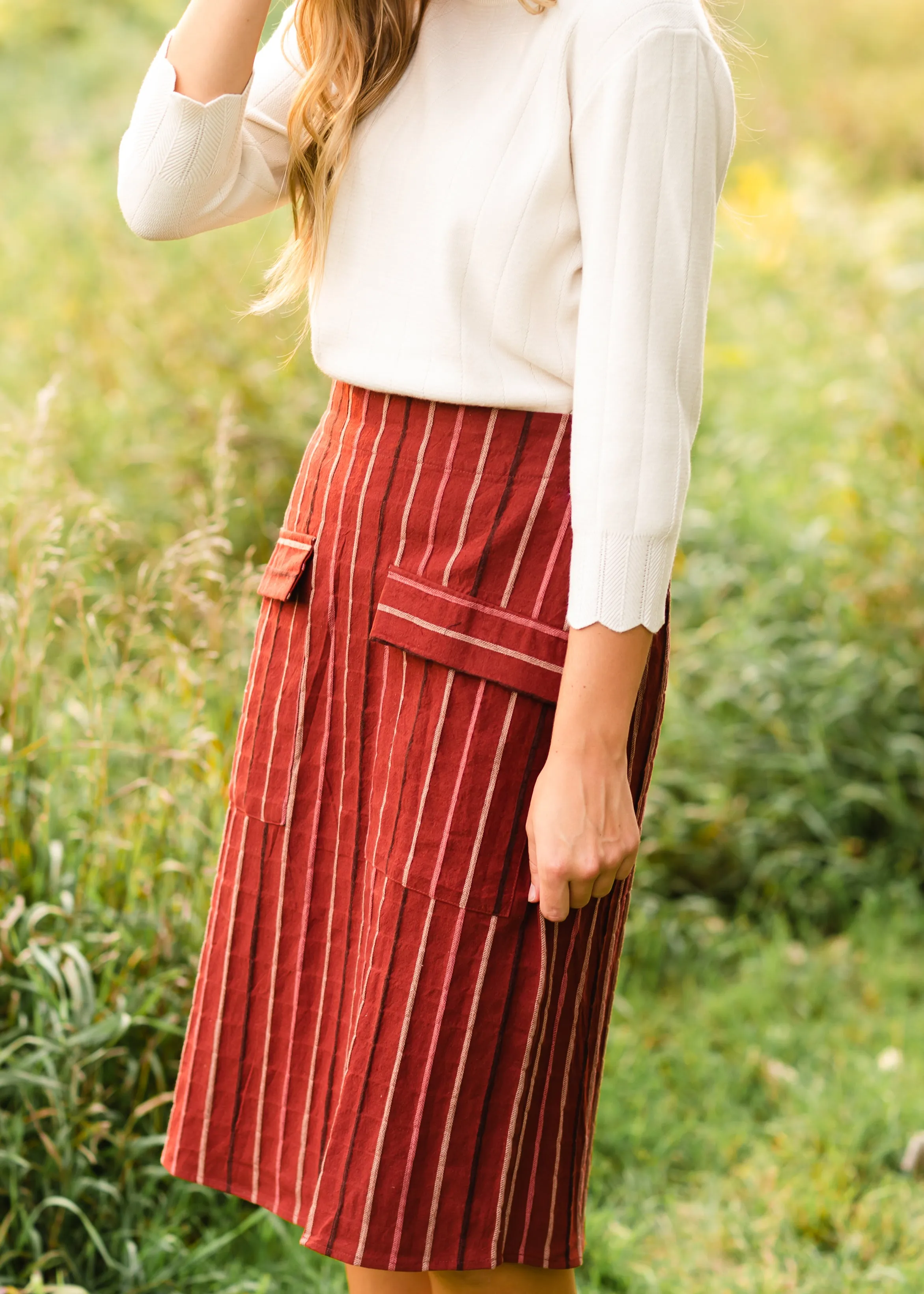 Rust Striped Midi Skirt - FINAL SALE