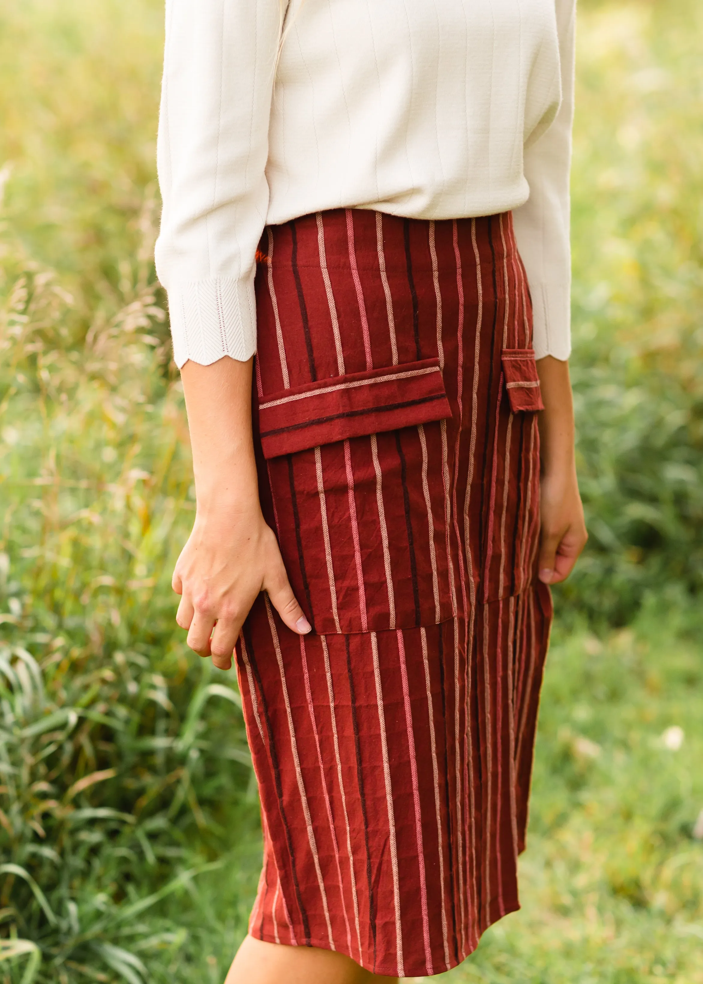 Rust Striped Midi Skirt - FINAL SALE