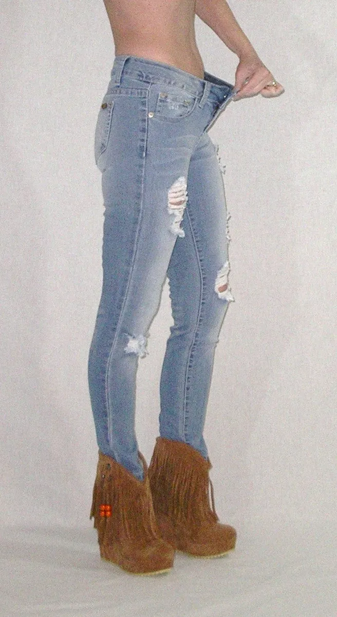 SALE 50% OFF Destroyed Faded Skinny Jeans Stretch Denim Distressed Five Pocket Boho Hippie Gypsy Pants Sizes 1, 3, 5, 7, 9, 11, 13, and 15