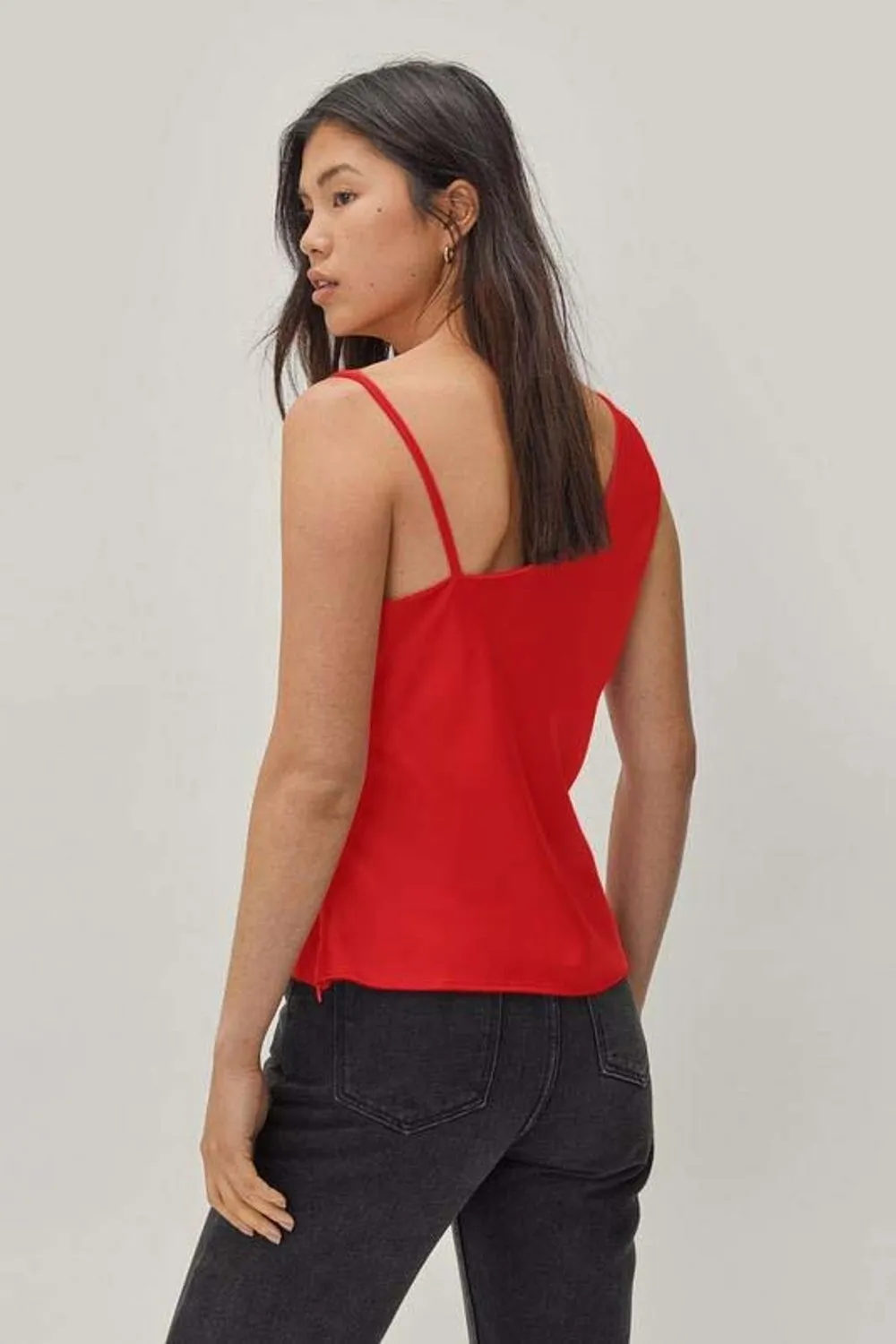 Satin Asymmetric Cowl Neck Cami Top