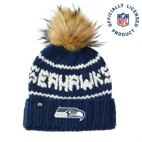 SEATTLE SEAHAWKS LELE SADOUGHI X NFL NAVY BEANIE FAUX FUR POM