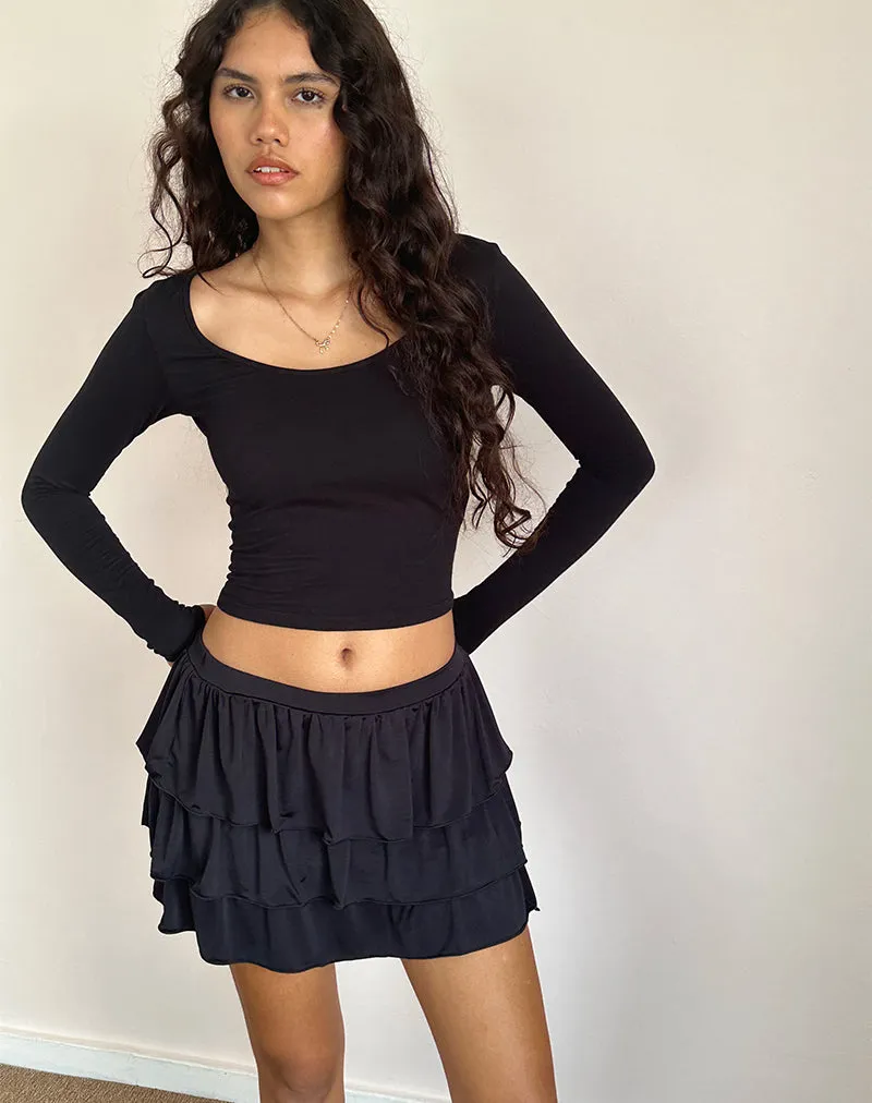 Sefone Tiered Mini Skirt in Slinky Black