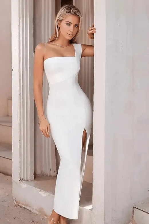 Selene Bodycon Midi Dress - Pearl White