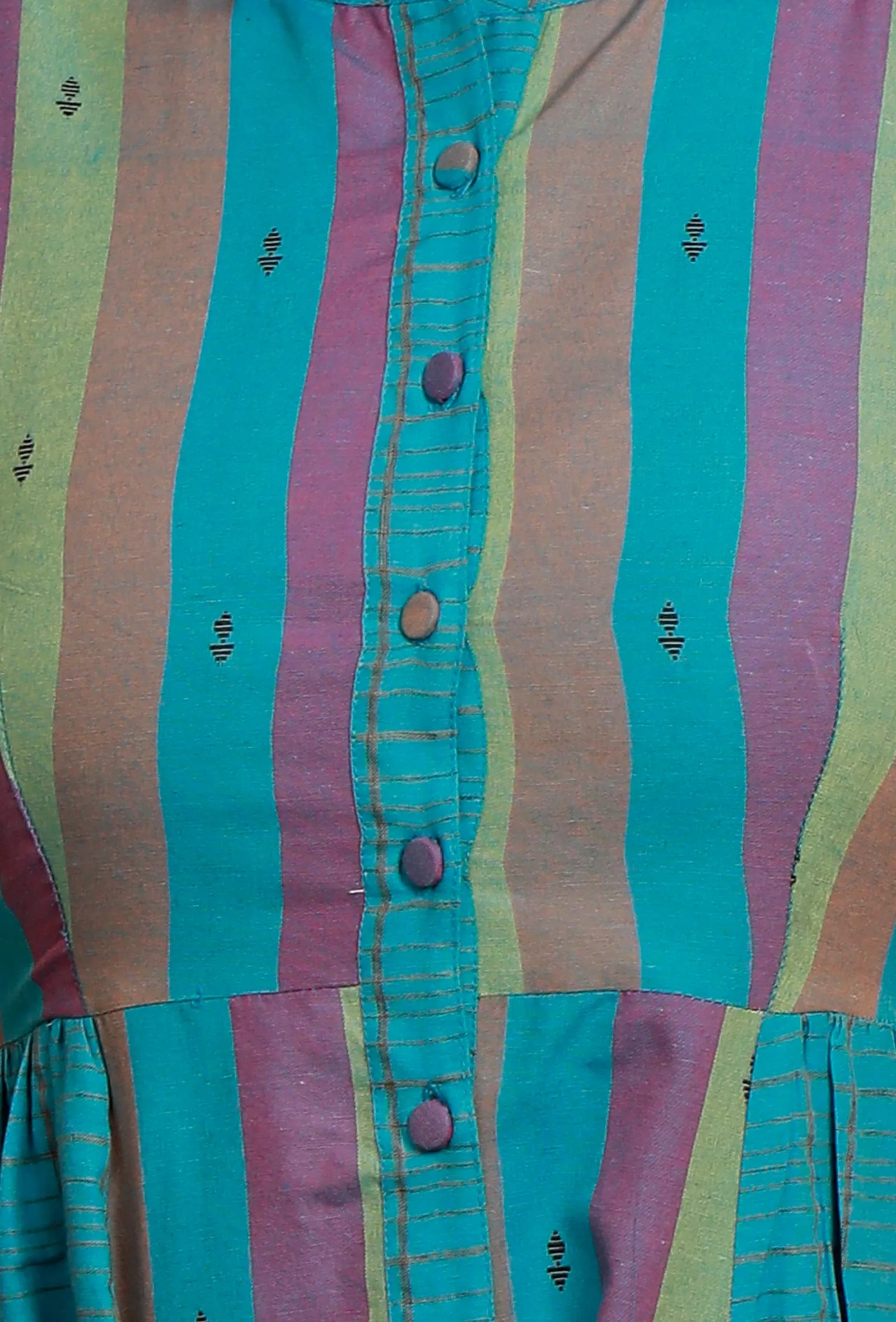 Set of 2:  Blue  Multicolor Flared Sleeveless Kurta with Multicolor Stripe Woven Straight Pants