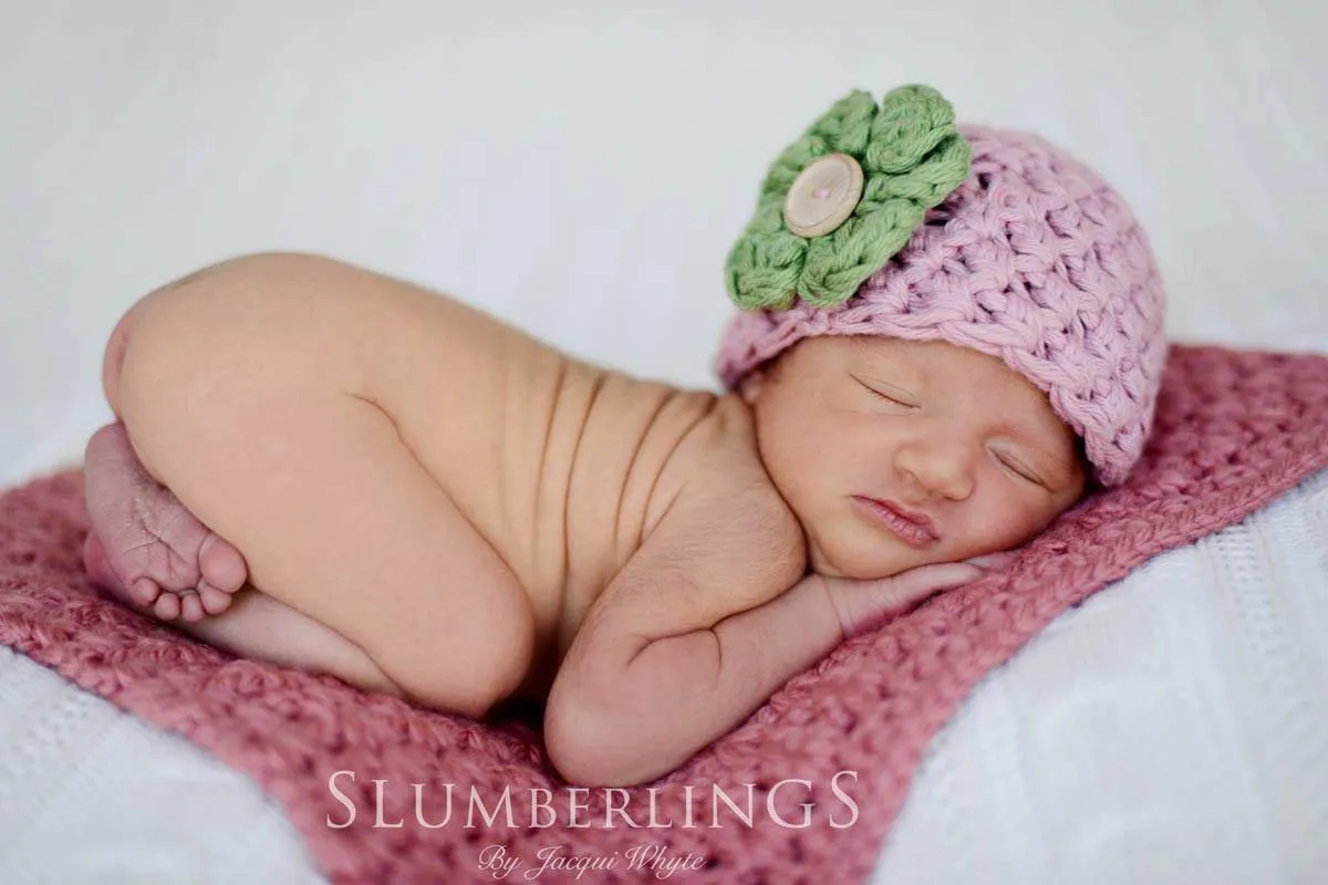 SET Pink Cotton Baby Flower Hat and Mongolian Faux Fur