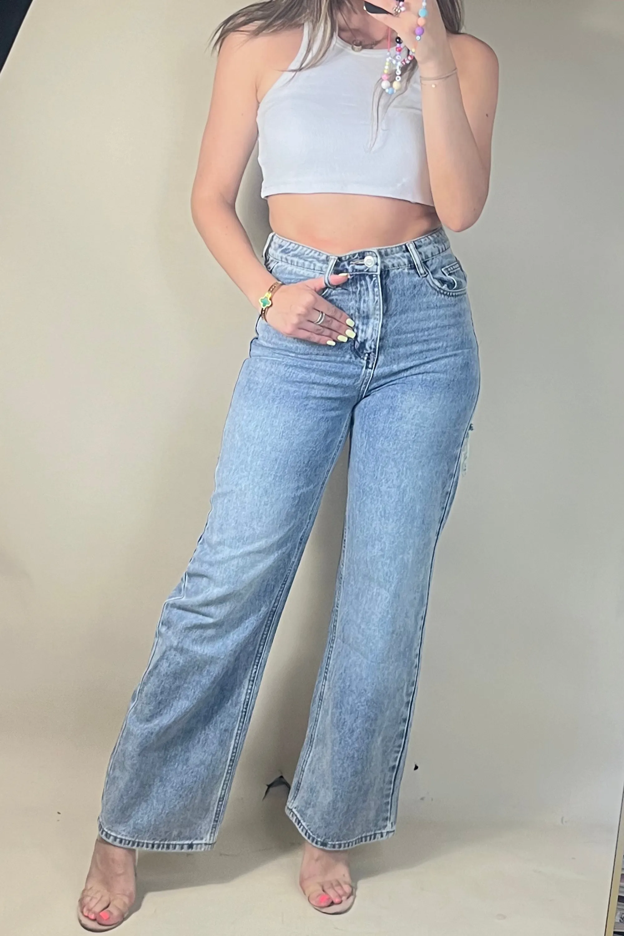 Shadow stitch wide leg jeans