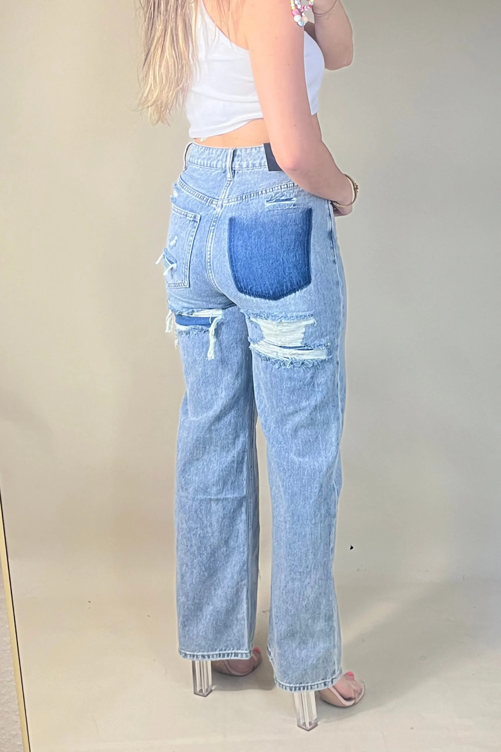 Shadow stitch wide leg jeans