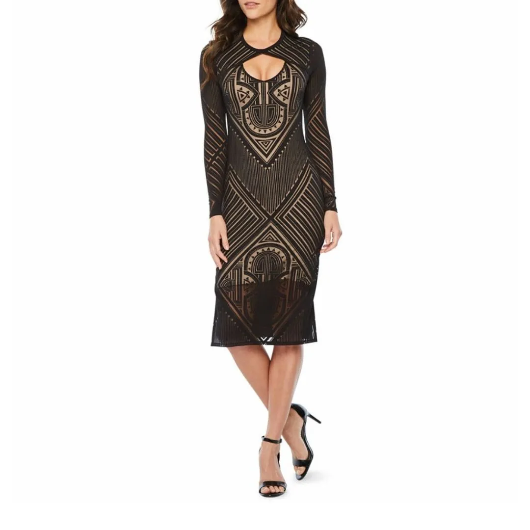 Sheer Aztec Bodycon Formal Dress